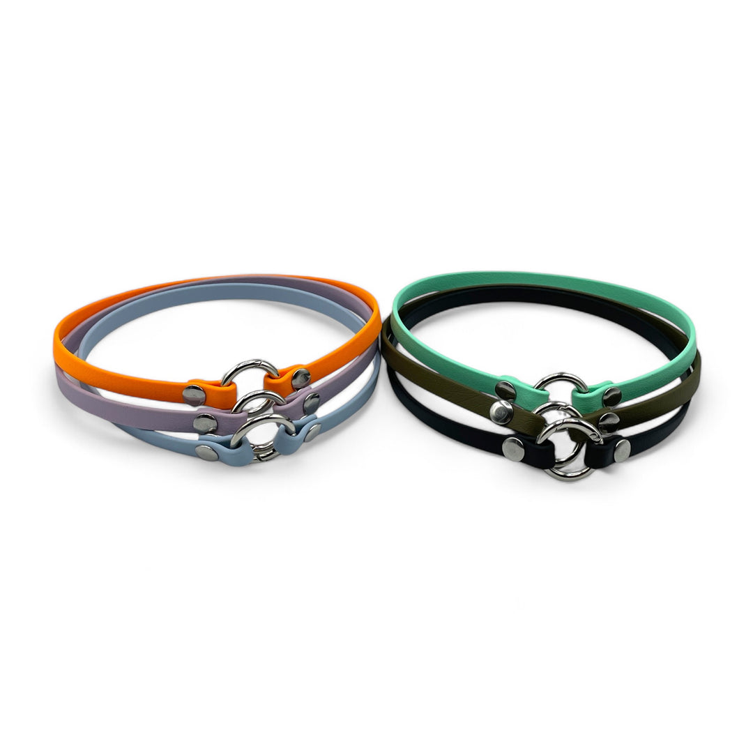 leichtes, schmales Hundehalsband, ideal für Hundemarken, handgefertigt aus robustem Biothane in 6 verschiedenen Farben