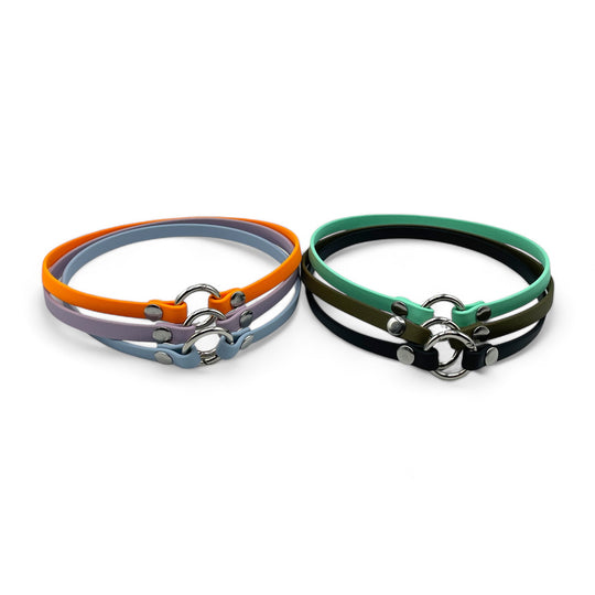 leichtes, schmales Hundehalsband, ideal für Hundemarken, handgefertigt aus robustem Biothane in 6 verschiedenen Farben