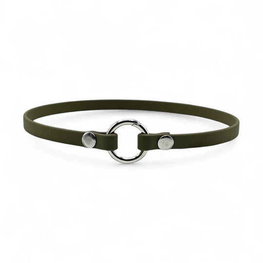 leichtes, schmales Hundehalsband, ideal für Hundemarken, handgefertigt aus robustem Biothane in oliv
