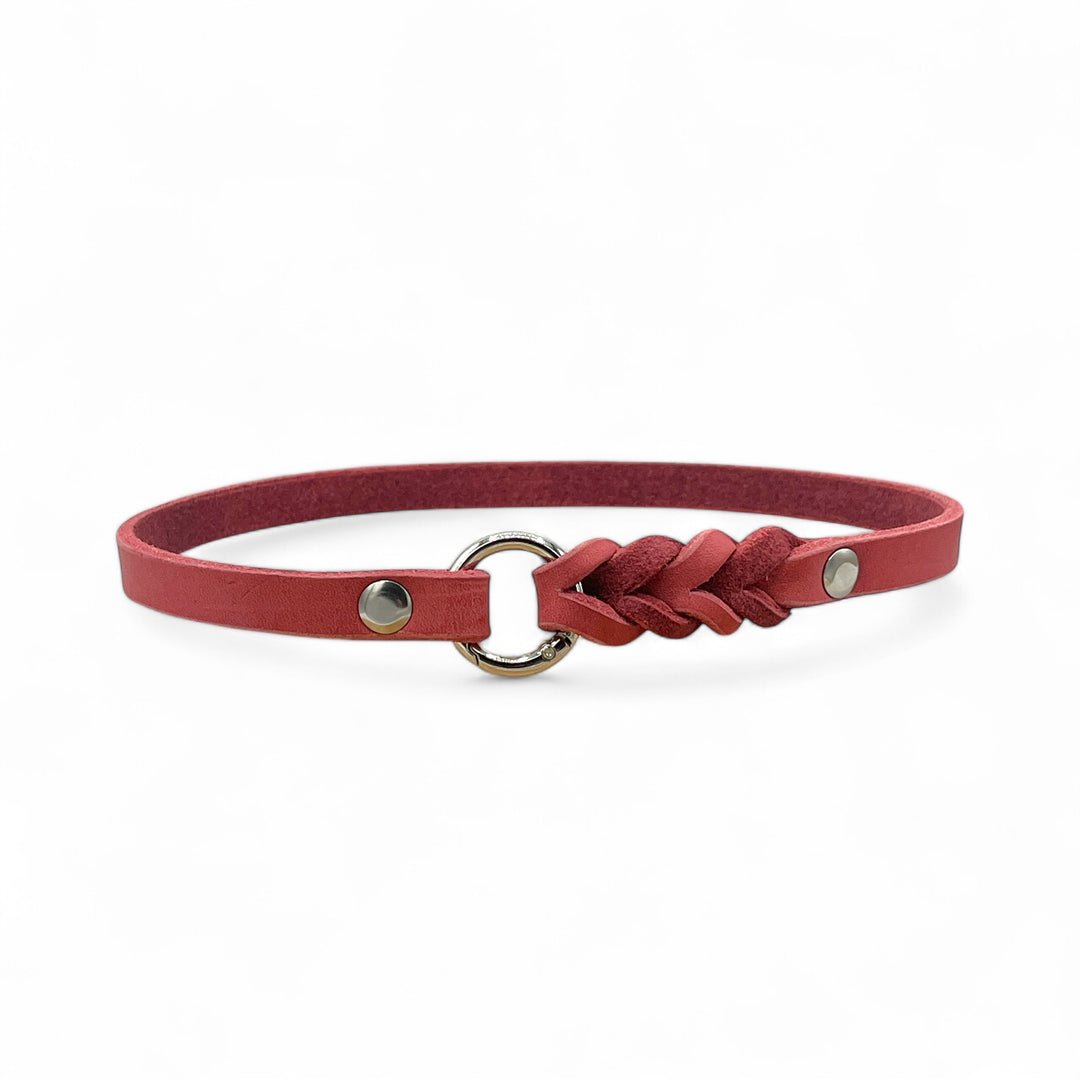 schmales Hundehalsband, ideal für Hundemarken, handgefertigt aus robustem Leder in Altrosa, personalisierbar