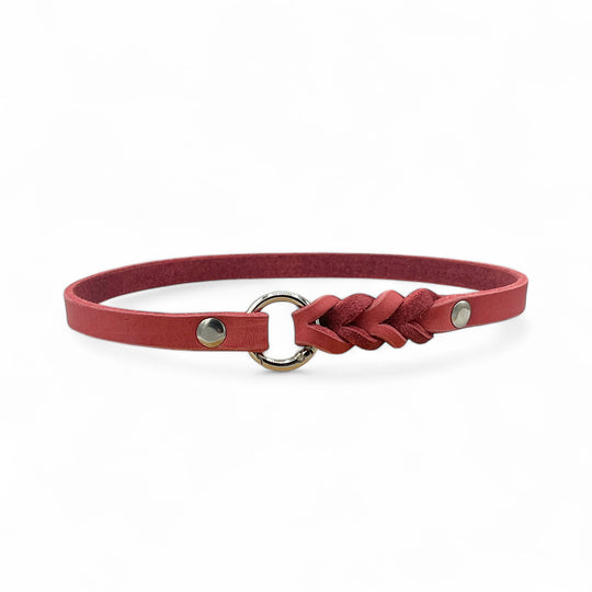schmales Hundehalsband, ideal für Hundemarken, handgefertigt aus robustem Leder in Altrosa, personalisierbar