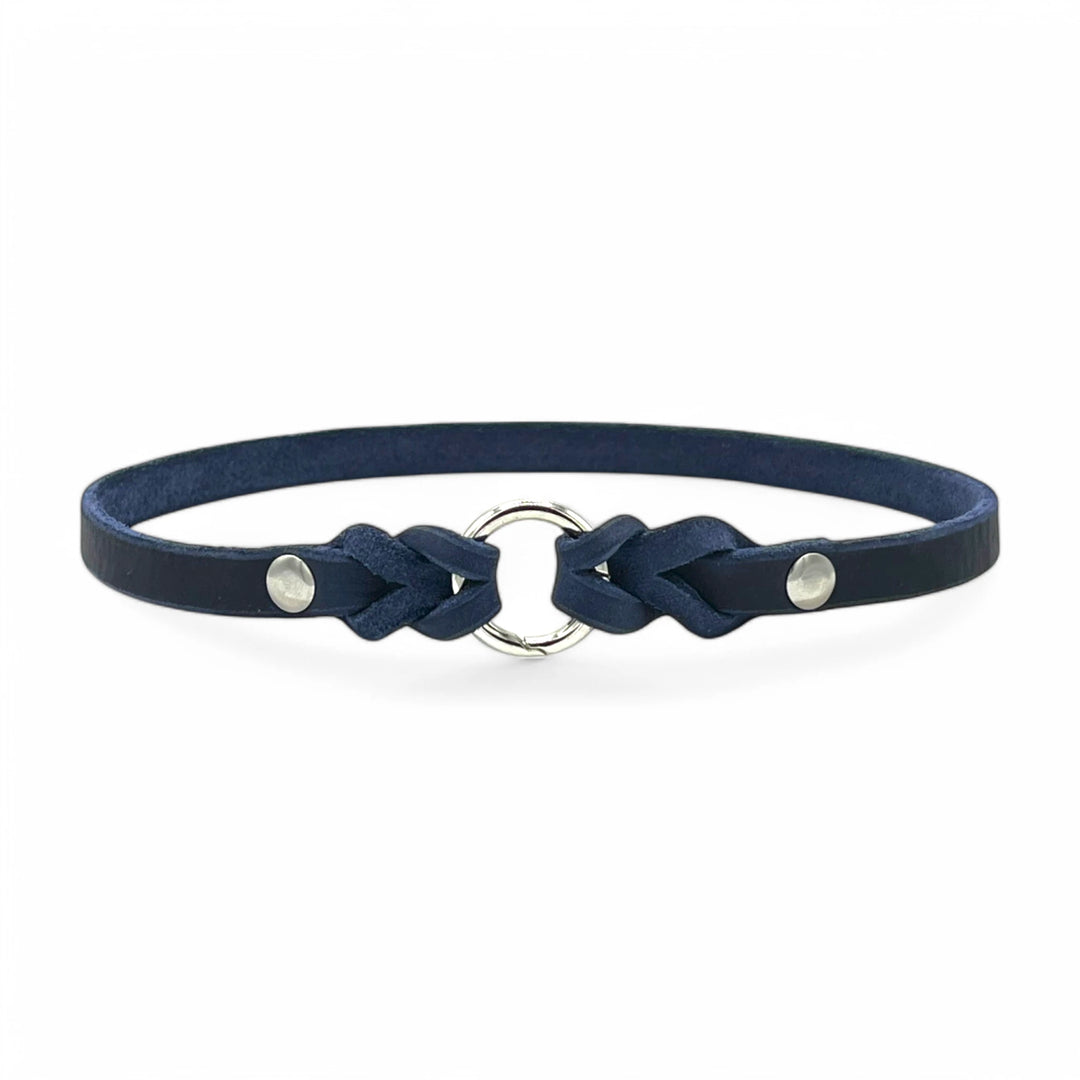 leichtes Hundehalsband, ideal für Hundemarken, handgefertigt aus robustem Leder in blau, personalisiert