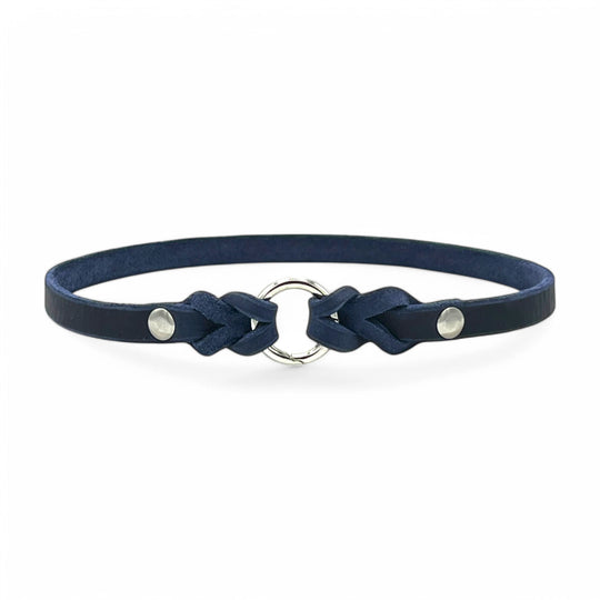 leichtes Hundehalsband, ideal für Hundemarken, handgefertigt aus robustem Leder in blau, personalisiert