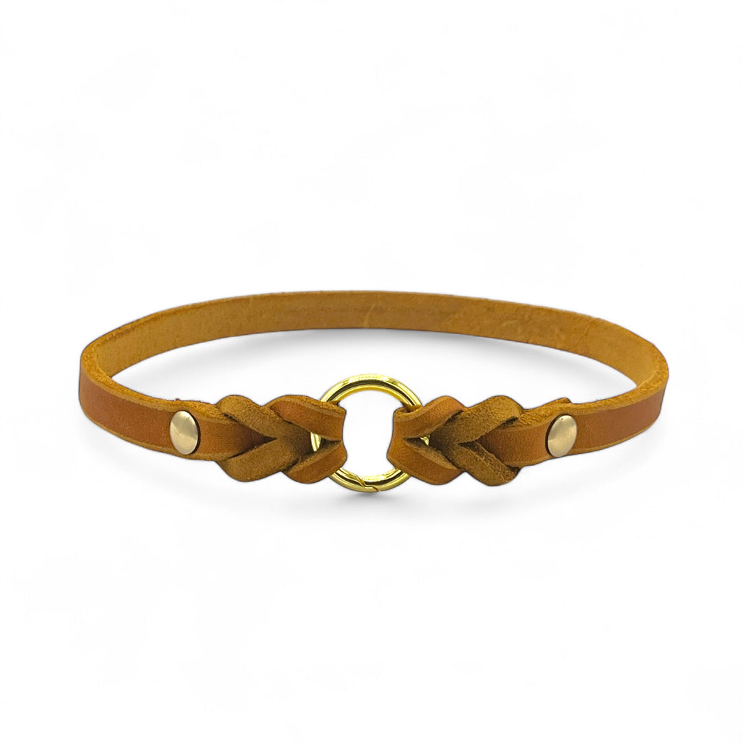 leichtes Hundehalsband, ideal für Hundemarken, handgefertigt aus robustem Leder in cognac, personalisiert
