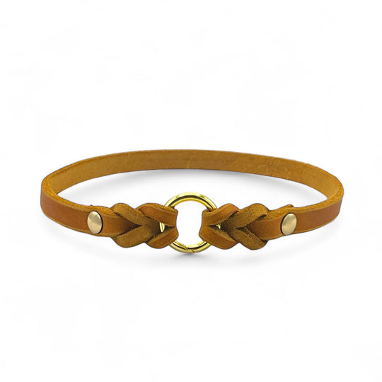 leichtes Hundehalsband, ideal für Hundemarken, handgefertigt aus robustem Leder in cognac, personalisiert
