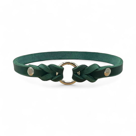 leichtes Hundehalsband, ideal für Hundemarken, handgefertigt aus robustem Leder in grün, personalisiert