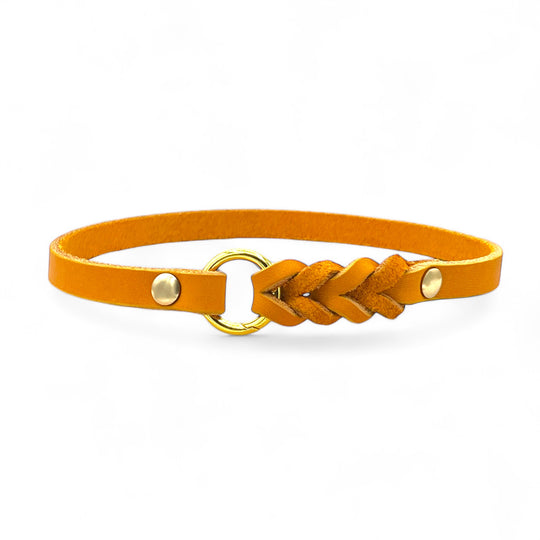 schmales Hundehalsband, ideal für Hundemarken, handgefertigt aus robustem Leder in Mandarine, personalisierbar