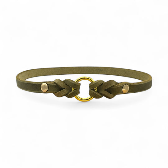 leichtes Hundehalsband, ideal für Hundemarken, handgefertigt aus robustem Leder in oliv, personalisiert