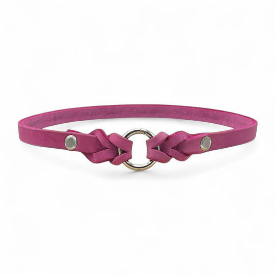 leichtes Hundehalsband, ideal für Hundemarken, handgefertigt aus robustem Leder in pink, personalisiert