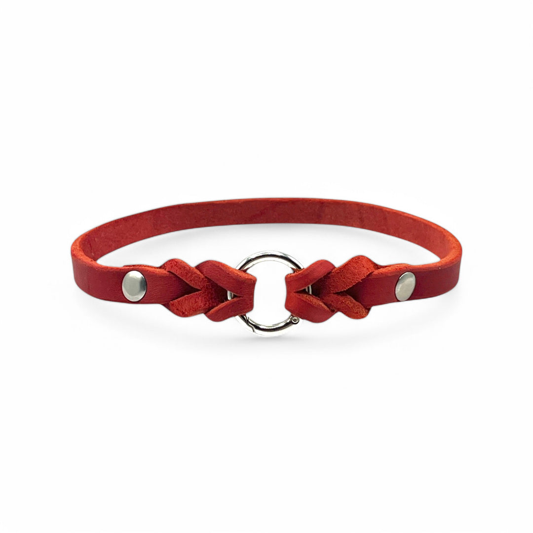 leichtes Hundehalsband, ideal für Hundemarken, handgefertigt aus robustem Leder in rot, personalisiert