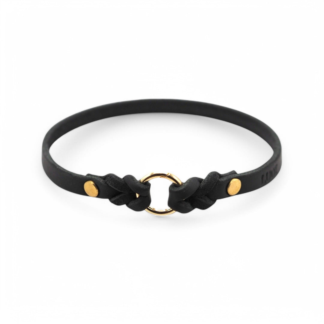 leichtes Hundehalsband, ideal für Hundemarken, handgefertigt aus robustem Leder in schwarz, personalisiert
