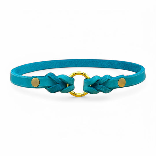leichtes Hundehalsband, ideal für Hundemarken, handgefertigt aus robustem Leder in türkis, personalisiert