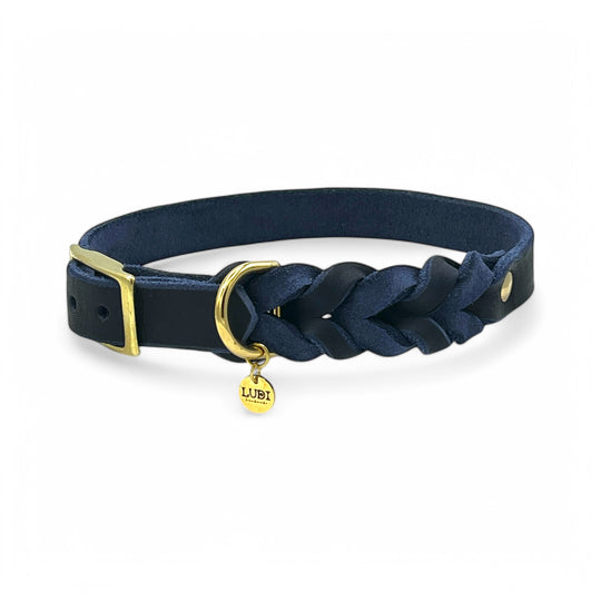 Leder Hundehalsband, ideal für kleine und große Hunde, geflochten und personalisiert, in blau