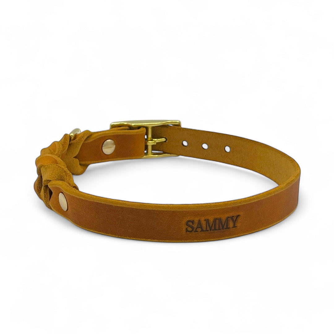Leder Hundehalsband, ideal für kleine und große Hunde, geflochten und personalisiert, in braun mit prägung