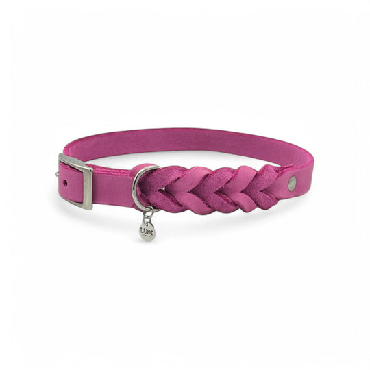 Leder Hundehalsband, ideal für kleine und große Hunde, geflochten und personalisiert, in pink
