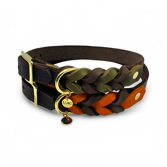 schönes und komfortables Halsband für Hunde in Leder, mit geflochtenem Detail, für jede Grösse, butterweich, 2 Halsbände