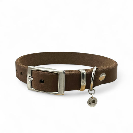 Hundehalsband aus Leder , ideal für kleine und große Hunde, butterweich und personalisiert mit Gravur, in braun