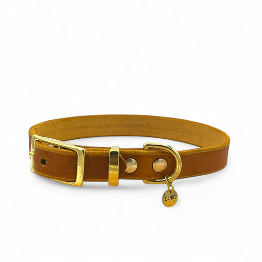 Hundehalsband aus Leder , ideal für kleine und große Hunde, butterweich und personalisiert mit Gravur, in cognac