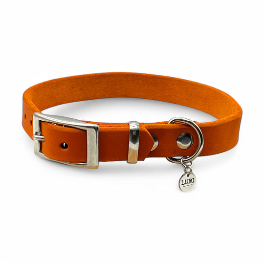 Hundehalsband aus Leder , ideal für kleine und große Hunde, butterweich und personalisiert mit Gravur, in orange