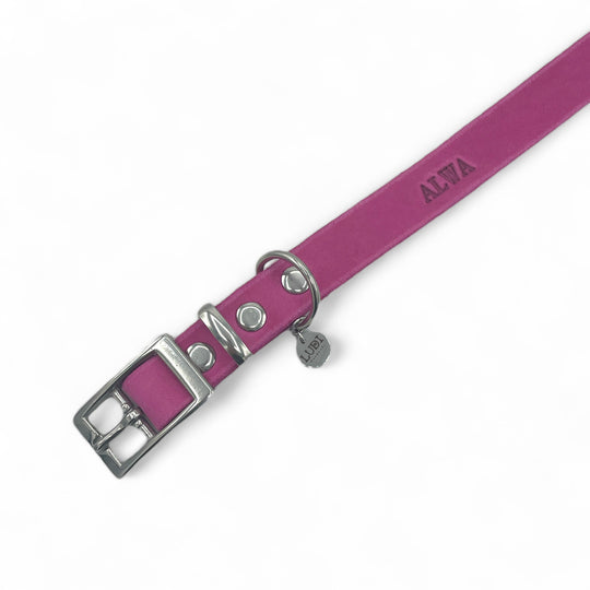 Hundehalsband aus Leder , ideal für kleine und große Hunde, butterweich und personalisiert mit Gravur, in pink
