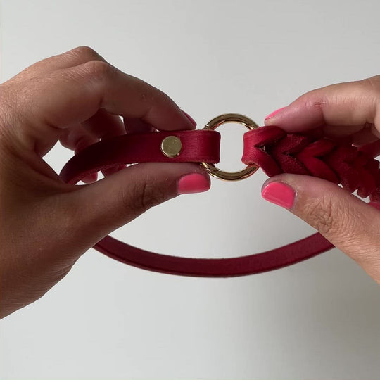 Anleitung Video schmales  Hundehalsband, ideal für Hundemarken, handgefertigt aus robustem Leder in Rot