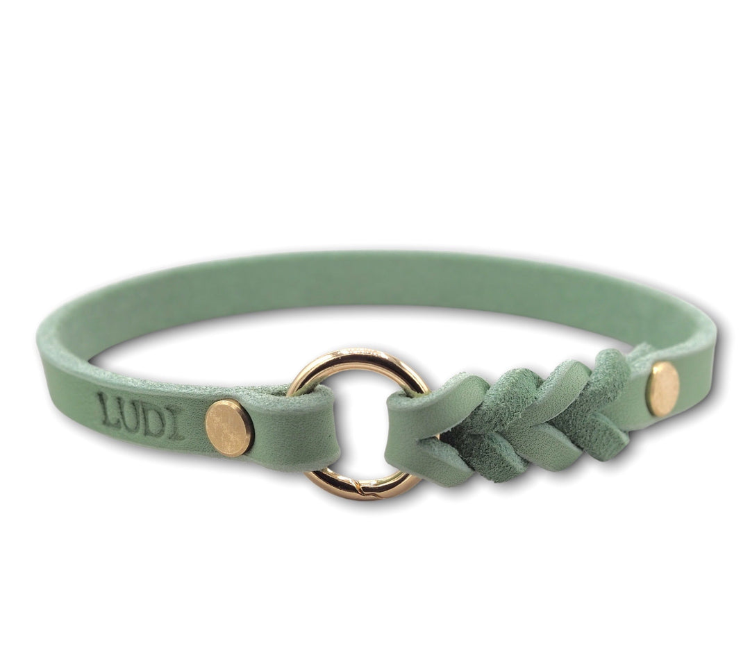 schmales  Hundehalsband, ideal für Hundemarken, handgefertigt aus robustem Leder in Mint, personalisierbar