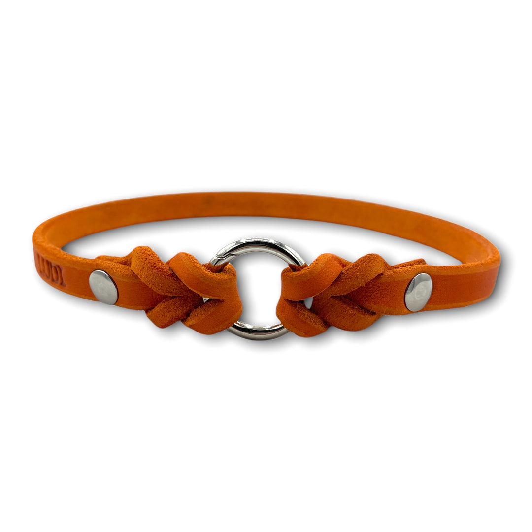 leichtes Hundehalsband, ideal für Hundemarken, handgefertigt aus robustem Leder in orange, personalisiert