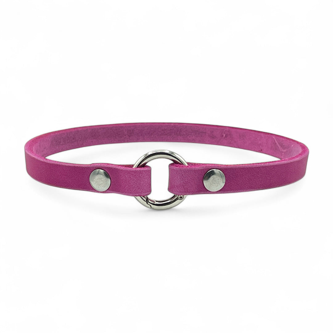 leichtes Markenhalsband, ideal für Hundemarken, handgefertigt aus robustem Leder in pink, personalisiert