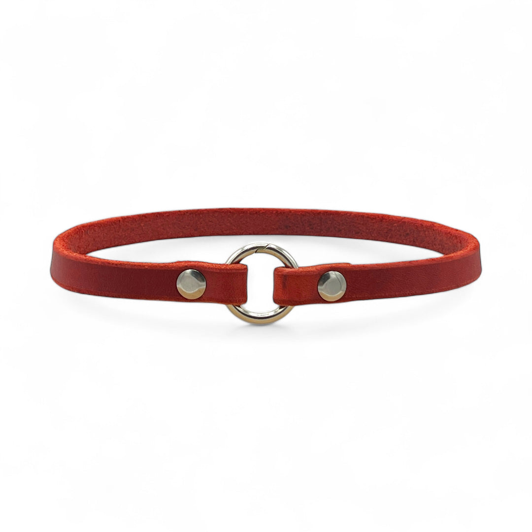 leichtes Markenhalsband, ideal für Hundemarken, handgefertigt aus robustem Leder in rot, personalisiert