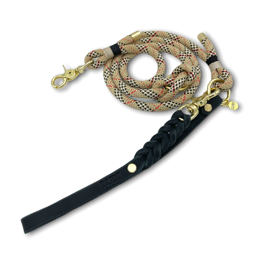 Schöne und schicke Paracord Leine, handgefertigt und robust, in beige und schwarz